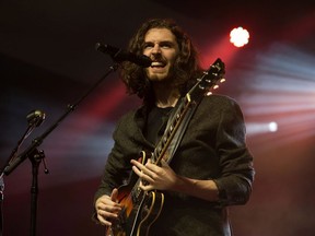 Hozier (Andrew Hozier-Byrne) performs during the first day of the Edmonton Folk Music Festival in Gallagher Park, Thursday Aug. 8.