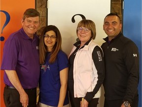 Four leaders who helped raise more than $400,000 at the Aga Khan Foundation's World Partnership in Golf's (WPG) 20th anniversay game, held at the Glenrose Golf and Country Club last week are  Edmonton Airports' president and CEO Tom Ruth, left, public health consultant Asifa Nurani, former MP Anne McLellan and WPG local chair Hussein Bhanji. Funds raised will go directly to programs to help the poor in Africa and Asia.