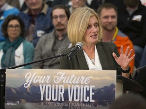 Alberta NDP official Opposition Leader Rachel Notley speaks to the media prior to the first in a series of budget town halls, in Edmonton Tuesday Sept. 10, 2019.