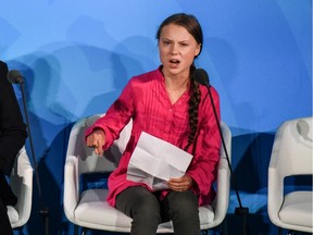 NEW YORK, NY - SEPTEMBER 23: Youth activist Greta Thunberg speaks at the Climate Action Summit at the United Nations on September 23, 2019 in New York City. While the United States will not be participating, China and about 70 other countries are expected to make announcements concerning climate change. The summit at the U.N. comes after a worldwide Youth Climate Strike on Friday, which saw millions of young people around the world demanding action to address the climate crisis.