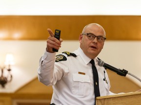 Edmonton Police Service Chief Dale McFee speaks at the 2019 community update on Edmonton's plan to prevent and end homelessness at Santa Maria Goretti Centre in Edmonton on Thursday, Sept. 26, 2019.