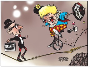 Boris Johnson prorogues Parliament and speeds towards a Brexit crash. (Cartoon by Malcolm Mayes)
