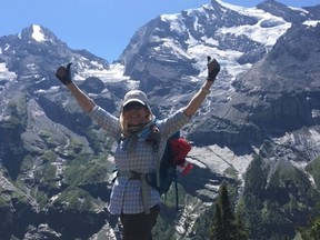 Intrepid Edmonton  septuagenarian Liliana Kujundzic, 73, on her way to the summit of one of the seven peaks in Switzerland she has just summited.