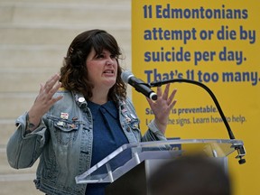 Mental health advocate Blake Loates speaks at the launch event for "11 Of Us", a suicide prevention awareness campaign to help education Edmontonians on strategies to prevent suicide in their community. The launch was  held at Edmonton City Hall on Tuesday September 10, 2019.