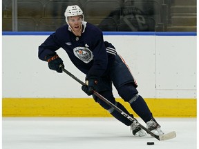 Edmonton Oilers captain Connor McDavid skates at training camp in Edmonton on Friday, Sept. 13, 2019.