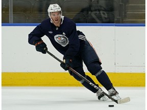 Edmonton Oilers captain Connor McDavid skates at training camp in Edmonton on Friday September 13, 2019.