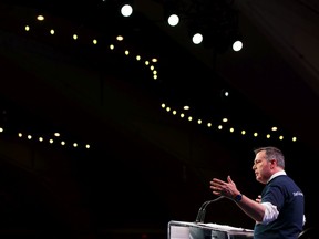 Premier Jason Kenney speaks about budget priorities at the Alberta Urban Municipalities Association's convention at the Edmonton Convention Centre on Friday, Sept. 27, 2019.