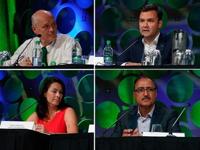 Provincial ministers, and elected officials from across Alberta participated in a federal candidates panel on Thursday, Sept. 26, 2019 at the Alberta Urban Municipalities Association (AUMA) annual convention at the Edmonton Convention Centre. On the panel were (clockwise from top left) Michael Kalmanovitch (Green Party of Canada), Matt Jeneroux (Conservative Party of Canada), Amarjeet Sohi (Liberal Party of Canada) and Heather McPherson (New Democrat Party of Canada).