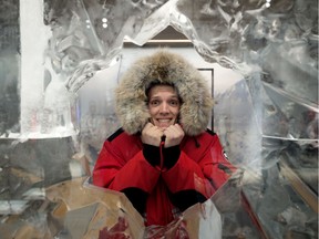 Danny Jamieson poses for a photo inside the new Canada Goose store's 'Cold Room' in West Edmonton Mall, in Edmonton Wednesday Sept. 4, 2019. Customers can try on winter coats in the room, which boasts temperatures between -18 and -23.