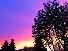 The lights up purple and pink over Edmonton, AB on Friday, September 13, 2019. Photo by Jennifer Robb/Twitter