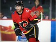 James Neal skating for the Calgary Flames before facing the Los Angeles Kings in NHL hockey at the Scotiabank Saddledome in Calgary on March 25, 2019.