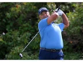 Former NHL goaltender Grant Fuhr plays in the Shaw Charity Classic celebrity horse race in Calgary on Saturday, August 31, 2019. Fuhr won the event. Gavin Young/Postmedia