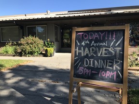 Sign outside the Parkdale Cromdale Community League where the 4th annual Harvest Dinner was held on Saturday September 21, 2019 in Edmonton. Nathan Martin/Postmedia
