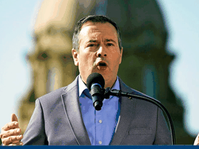 Alberta Premier Jason Kenney discussed the accomplishments of his government in its first 100 days in office and made an announcement that will benefit Indigenous Peoples in Alberta, outside the Alberta Legislature in Edmonton on Wednesday August 7, 2019.