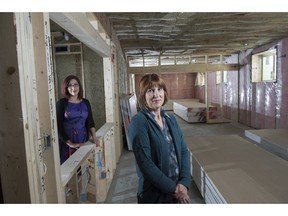 Teena Hughson, left, and Lynne Rosychuk, founder of the Jessica Martel Memorial foundation in Morinville on Sept. 12, 2019. They are standing in the children's play area of a 9,000-square-foot women's shelter under construction in Morinville called Jessie's House in honour of Jessica Martel who was killed by her common-law husband in 2009.