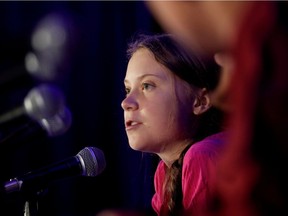 FILE PHOTO: Swedish climate activist Greta Thunberg speaks with other child petitioners from 12 countries who presented a landmark complaint to the United Nations Committee on the Rights of the Child to protest the lack of government action on the climate crisis during a news conference in New York, U.S., September 23, 2019. REUTERS/Shannon Stapleton/File Photo