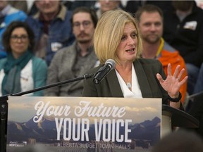 Alberta NDP Official Opposition Leader Rachel Notley speaks to the media prior to the first in a series of budget town halls, in Edmonton Tuesday Sept. 10, 2019.