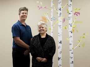 Registered psychologists Cory Hrushka, left, and Janet Ryan-Newell, shown on Oct. 1, 2019, have launched an online petition to improve mental health services in the province.