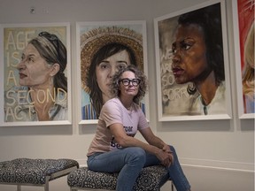 Shana Wilson in front of her giant portraits of awesome women part of the Vignettes Design Series 2019, and her installation is called For Women Who Roar on October 2, 2019.