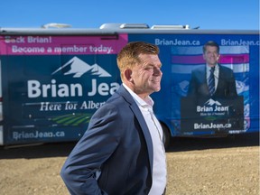 Former Wildrose leader Brian Jean stands near his campaign RV after launching his bid for leadership of the new United Conservative Party at an event near Airdrie on Monday July 24, 2017. File photo.