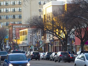 Whyte Avenue may be the future site of a living lab to test out 5G technology in Edmonton after a pitch by Telus Communications to city council's executive committee on Monday, October 28. Photo by Shaughn Butts / Postmedia