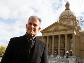 D'Arcy Donald, former chair of the Alberta Real Estate Association, says he and real estate agents across the province "applaud" the government's introduction of legislation to begin massive reforms in governance at the Real Estate Council of Alberta, the industry's independent governing body. Donald is seen outside the Alberta Legislature in Edmonton, on Wednesday, Oct. 9, 2019.