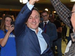 Federal Conservative candidate James Cumming celebrates his win in the riding of Edmonton-Centre defeating Liberal incumbent Randy Boissonnault in Edmonton, October 21, 2019. Ed Kaiser/Postmedia