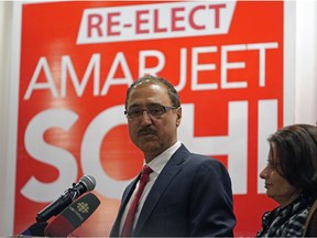 Amarjeet Sohi, Liberal Party of Canada candidate for Edmonton Mill Woods, concedes after being defeated by Conservative Party of Canada candidate Tim Uppal in the federal election on October 21, 2019. The Liberal Party of Canada won the federal election and will form a minority government.