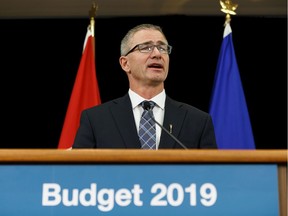 Alberta Finance Minister and President of the Treasury Board Travis Toews speaks about Budget 2019, the United Conservative Party's first since winning the 2019 provincial election, during a press conference at the Federal Building in Edmonton on Thursday, Oct. 24, 2019.