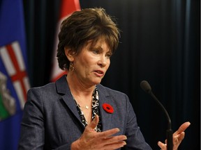 Alberta Energy Minister Sonya Savage speaks about oil by rail contracts during a press conference at the Alberta Legislature in Edmonton, on Thursday, Oct. 31, 2019. Photo by Ian Kucerak/Postmedia