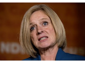 Alberta NDP Leader Rachel Notley speaks to reporters after the Alberta 2019 budget was delivered, in Edmonton Thursday Oct. 24, 2019.