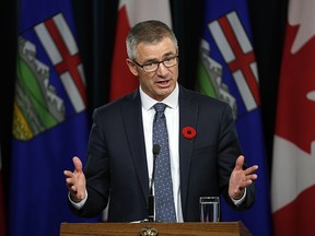 Travis Toews (Alberta Minister of Finace and President of Treasury Board) introduced two pieces of legislation on Monday October 28, 2019 to begin the process of implementing Budget 2019 and getting Alberta’s finances back on track. (PHOTO BY LARRY WONG/POSTMEDIA)