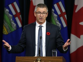 Travis Toews (Alberta Minister of Finace and President of Treasury Board) introduced two pieces of legislation on Monday October 28, 2019 to begin the process of implementing Budget 2019 and getting Alberta’s finances back on track. (PHOTO BY LARRY WONG/POSTMEDIA)