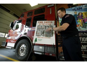 Fire Prevention Officer Don Rush discusses the importance of home fire drills during the launch of Fire Prevention Week at Fire Station 1, 10351 96 Street, in Edmonton Monday Oct. 7, 2019.