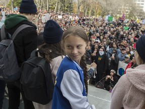 Swedish climate activist Greta Thunberg joined about 8,000 Edmonton youth, climate activists, and community members outside the Alberta legislature in a climate strike on Friday, Oct. 18, 2019.