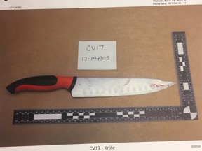 A knife seized as evidence in the trial of Abdulahi Hasan Sharif.