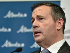 Premier Jason Kenney speaks at a news conference after his speech to the Edmonton Chamber of Commerce at the Edmonton Convention Centre on Oct. 29, 2019.