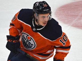 Edmonton Oilers forward Joakim Nygard in NHL preseason action on Sept. 16, 2019, against the visiting Winnipeg Jets.