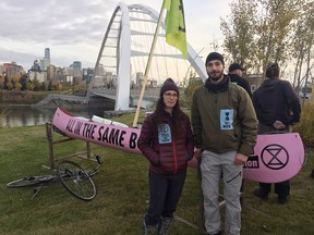 Jen and Devin Radcliffe are two protesters who shut down Walterdale Bridge on Monday October 7, 2019. They are part of Extinction Rebellion Edmonton group.