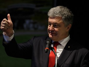 Petro Poroshenko, former president of Ukraine, gives a lecture at the University of Alberta in Edmonton on Monday, Nov. 25, 2019.