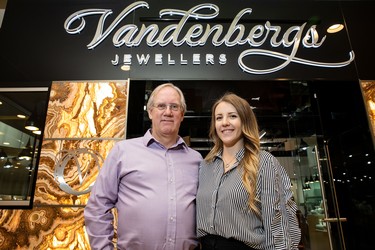 Ralph Vandenberg and daughter Chelsea Kovacs-Vandenberg outside the new Vandenberg's storefront.