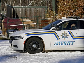 A sheriff watches a property in Wetaskiwin County on Nov. 6, 2019, when the Alberta government announced its initial plan to combat rural crime in Alberta.