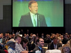 Delegates listen to Alberta Premier Jason Kenney speaking at the Rural Municipalities of Alberta 2019 Fall Convention at the Edmonton Convention Center in Edmonton on Friday November 15, 2019.