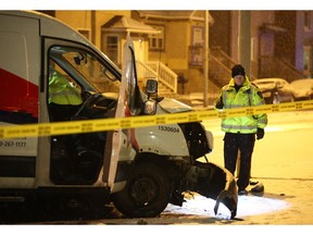 Three people, including two officers, were sent to hospital after a police cruiser collided with a Canada Post van