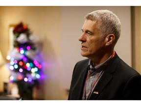 Guy Smith, president of the Alberta Union of Provincial Employees, speaks at the union's 2019 bargaining conference at the Wingate by Wyndham hotel in Edmonton on Tuesday, Nov. 26, 2019.