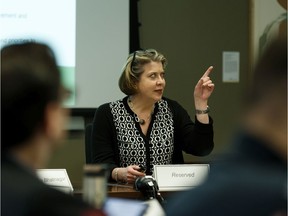 Katherine Huising, associate vice-president of ancillary services, speaks during a University of Alberta board finance and property committee meeting in Edmonton, on Tuesday, Nov. 26, 2019.