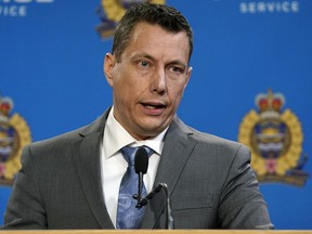 Edmonton Police Service Det. Philip Hawkings said on Thursday, Nov. 28, 2019, that charges have been laid in an international investigation into school "swatting" incidents. Charges have been laid against three youths in Scotland and charges are pending against another youth in England after a series of shooting and bomb threats were made to schools in five countries earlier this year, including schools in Edmonton.