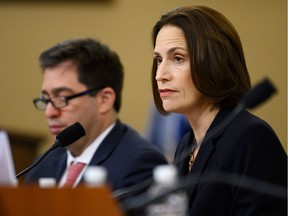 Fiona Hill, the former top Russia expert on the National Security Council testifies during the House Intelligence Committee hearing as part of the impeachment inquiry into US President Donald Trump on Capitol Hill in Washington,DC on November 21, 2019.