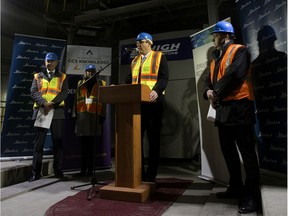Environment Minister Jason Nixon announces funding for a commercial-scale carbon carbon capture feasibility study at the Lehigh Cement plant, 12640 Inland Way, in Edmonton on Thursday, Nov. 28, 2019.