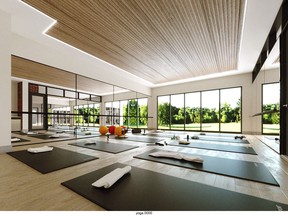 The yoga room at Edge at Larch Park, by Carrington Homes.